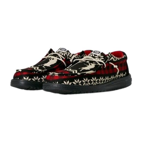 Hey Dude Wally Holiday Cheers Men's Size 10 Black Red Shoes Christmas Dudes